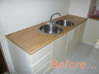 Old countertop damaged due to water seepage